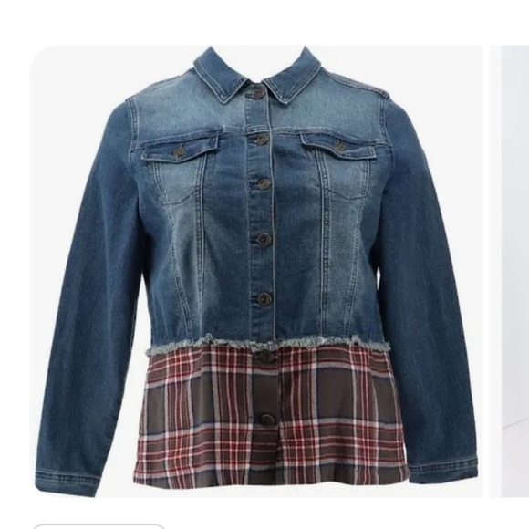 DG2 Diane Gilman Stretch Denim Plaid
Peplum Chambray Jacket NWT - Picture 1 of 8